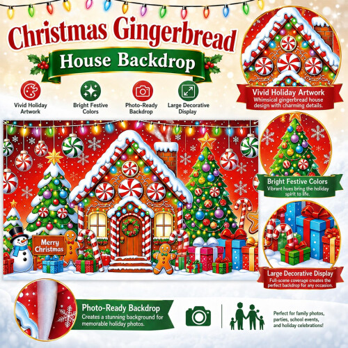 Merry Christmas Banner Red Christmas Decorations Gingerbread Man Backdrop 2