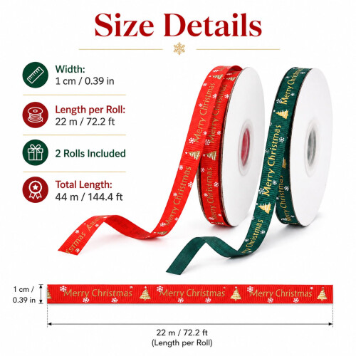 2Rolls Christmas Ribbon 25 Yards Each for Gift Wrapping Holiday Decorations 1