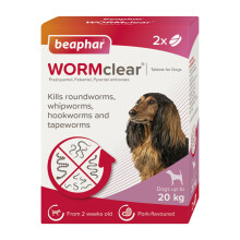 Beaphar - WORMclear Tablets for Dogs up to 20kg - 2 Tablets - Kills All Common UK Intestinal Worms (Roundworms & Tapeworms) - Vet Strength Wormer -