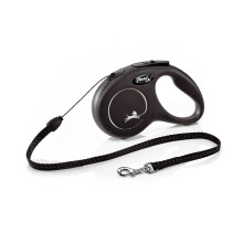 flexi Classic S | 5 m Retractable Cord Leash for Dogs up to 12 kg | Black | Retractable Dog Lead | Weight: 160 g | Dimensions: 9.6 x 16.2 cm