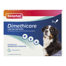 Beaphar - Dimethicare Line-On Flea & Tick Control for Large Dogs over 30kg – 3 pipettes - Physically Immobilises Fleas, Ticks & Other Parasites - Pe