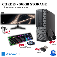 Windows 11 DELL PC BUNDLE Core i5 8GB Ram 500GB HDD - Full HD 24" Dual Monitors - Refurbished