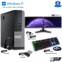 DELL PC BUNDLE CORE i7 8GB RAM 500GB HDD - FULL HD 24" DUAL MONITOR WINDOWS 11 - Refurbished