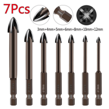 7Pcs Tile Cross Drill Bits Tool Set for Glass Ceramic Porcelain Granite Marble