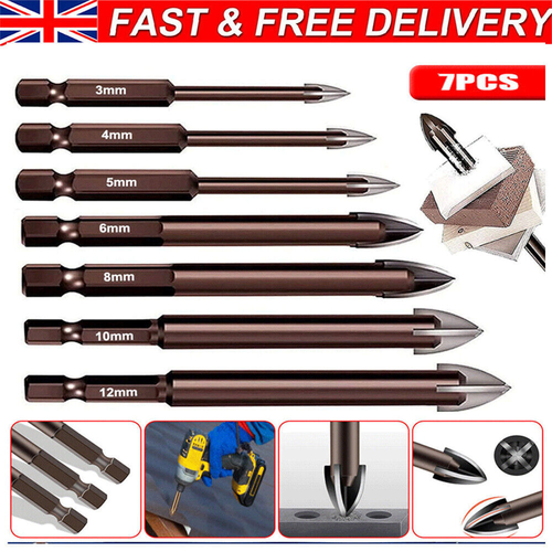 7Pcs Tile Cross Drill Bits Tool Set for Glass Ceramic Porcelain Granite Marble 1