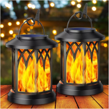 2Pcs LED Flickering Flame Solar Hanging Light Clamp Outdoor Lantern Garden Decor