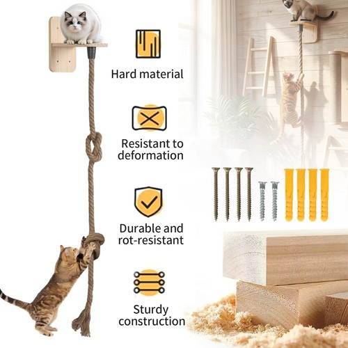 Wall Mounted Cat Climbing Post Platform 1.3 M Cat Scratching Rope Cats Playing 1