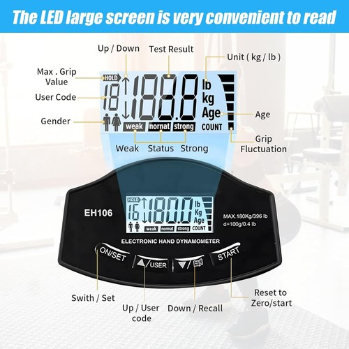 Grip Strength Tester Rechargeable Digital Hand Dynamometer Grip Strength Trainer 2