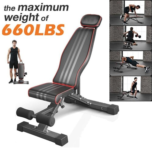 Weight Bench Adjustable Foldable Strength Training Full Body Workout Incline Gym