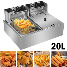 20L 5000W Commercial Electric Deep Fryer Fat Chip Twin Dual Tank Stainless Steel