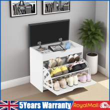 Shoe Bench with Flip Drawer Wooden Rack Storage Cabinet Cushion Seat Cupboard