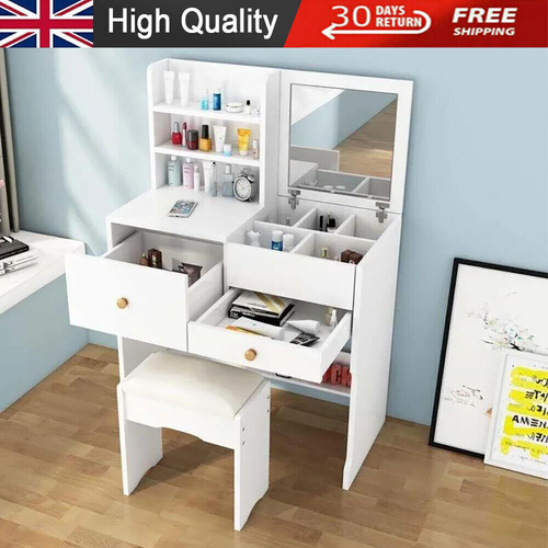 Dressing Table With Drawers Mirror Stool Set Makeup Desk Vanity Table Bedroom