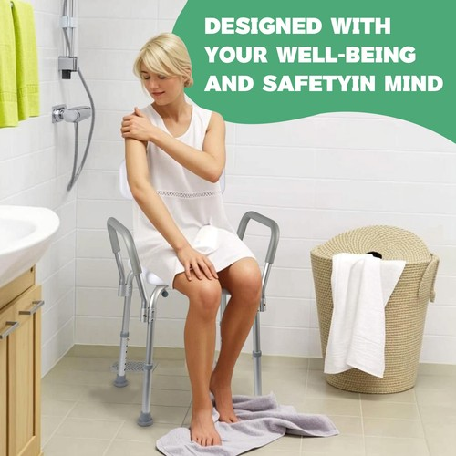 Shower Chair Bath Bench Seat Stool with Back Arms Adjustable Height 350lbs 1