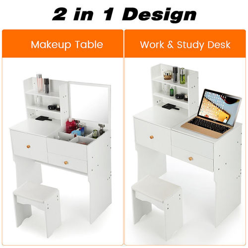 Dressing Table With Drawers Mirror Stool Set Makeup Desk Vanity Table Bedroom 2