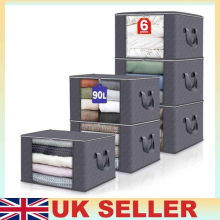 6 Pack 90L Storage Bags Zipped for Clothes Bedding Toys Packing Moving Box