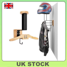 Heavy Duty Motorcycle Helmet & Clothing Wall Mounted Rack / Wooden Helmet Holder
