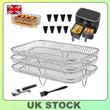 3-Tier Stackable Air Fryer Rack Set for Ninja Dual AF300 AF400 w/ Silicone Feet