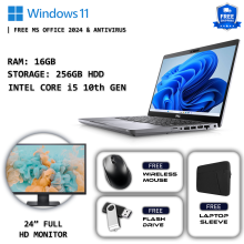 Dell Laptop - Core i5 16GB Ram 256GB HDD Windows 11 - 24" HD Monitor - Refurbished