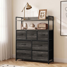 HOMCOM Chest of Drawers, Bedroom Fabric Dresser, Grey Wood-Effect