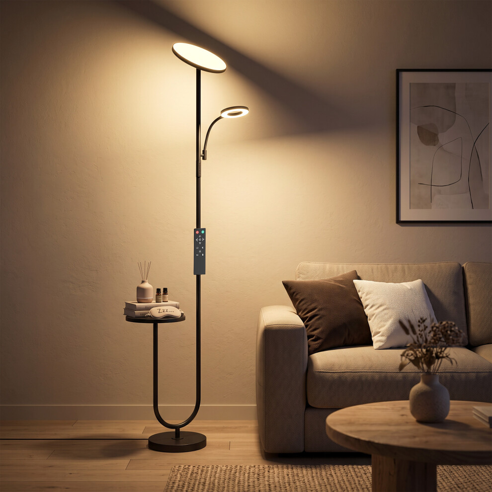 Homcom Uplighter Floor Lamp With Table, Dual Light Dimmable Standing Lamp
