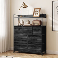 HOMCOM Chest of Drawers, Bedroom Fabric Dresser, Black Wood-Effect