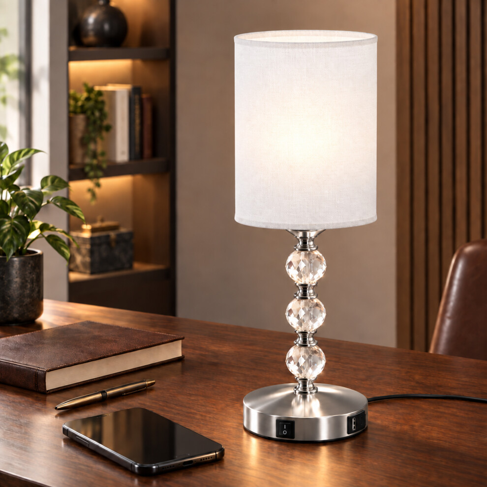 HOMCOM Bedside Lamp, Crystal Decoration Table Lamp, PVC shade in Silver - Image 4
