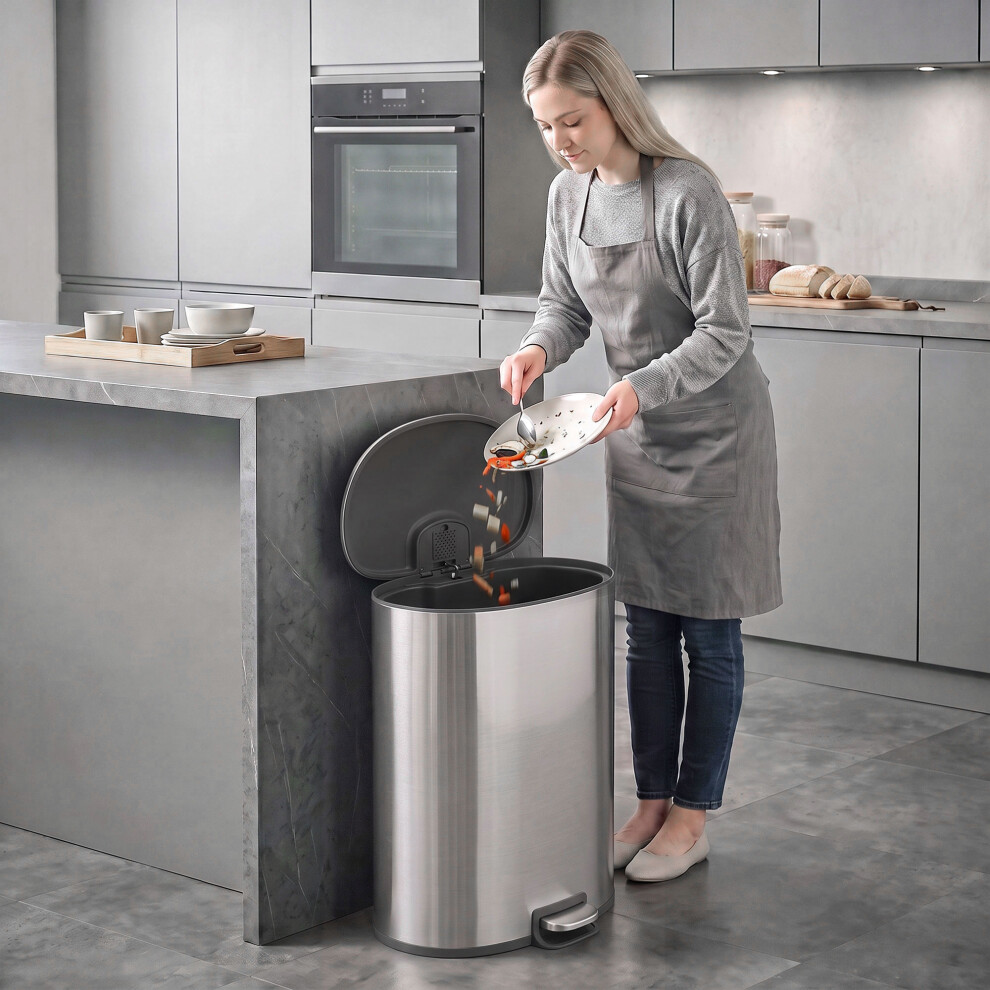Homcom Silver 50L Kitchen Pedal Bin Rubbish Bin With Soft-Close Lid - Tone - Image 2