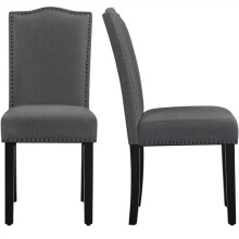 Upholstered Dining Chairs Set of 2 Kitchen Chairs with Nailhead Trim, Dark Grey