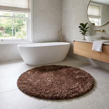 (Brown) Round Shaggy Bath Mat 4ft (120x120cm) Non Slip Bath Mats Soft Shaggy Bathroom Shower Rug