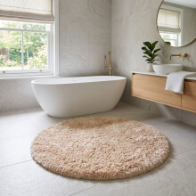 (Beige) Round Shaggy Bath Mat 4ft (120x120cm) Non Slip Bath Mats Soft Shaggy Bathroom Shower Rug