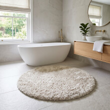 (Cream) Round Shaggy Bath Mat 4ft (120x120cm) Non Slip Bath Mats Soft Shaggy Bathroom Shower Rug