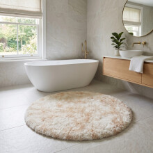 (Tie Dye Cream) Round Shaggy Bath Mat 4ft (120x120cm) Non Slip Bath Mats Soft Shaggy Bathroom Shower Rug