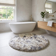 (Tie Dye Light Grey) Round Shaggy Bath Mat 4ft (120x120cm) Non Slip Bath Mats Soft Shaggy Bathroom Shower Rug