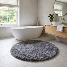 (Grey) Round Shaggy Bath Mat 4ft (120x120cm) Non Slip Bath Mats Soft Shaggy Bathroom Shower Rug