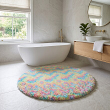 (Rainbow) Round Shaggy Bath Mat 4ft (120x120cm) Non Slip Bath Mats Soft Shaggy Bathroom Shower Rug