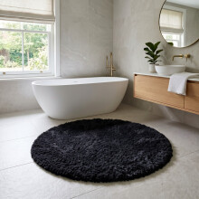 (Black) Round Shaggy Bath Mat 4ft (120x120cm) Non Slip Bath Mats Soft Shaggy Bathroom Shower Rug