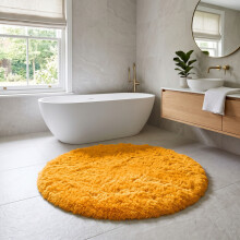 (Ochre / Yellow) Round Shaggy Bath Mat 4ft (120x120cm) Non Slip Bath Mats Soft Shaggy Bathroom Shower Rug
