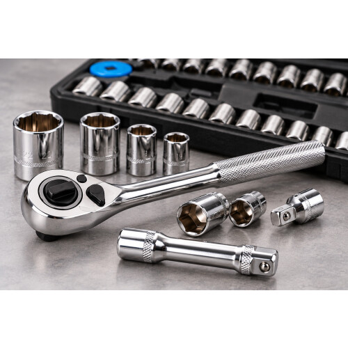 SOCKET SET 1/4 3/8 DR METRIC IMPERIAL-AF RATCHET DRIVER & STORAGE CASE (40PC) 2