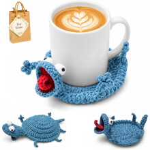 (Blue) Crochet Lizard Coaster, Cute Handmade 3D Lizard Mug Rug, Funny Amigurumi Animal Cup Mat, Novelty Lizard Shaped Drink Coaster for Coffee Mug