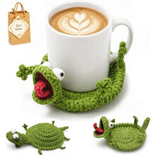 (Green) Crochet Lizard Coaster, Cute Handmade 3D Lizard Mug Rug, Funny Amigurumi Animal Cup Mat, Novelty Lizard Shaped Drink Coaster for Coffee Mug