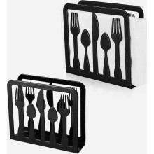 2 Pcs (Tableware Pattern) Napkin Holder, Black Napkin Holder, Metal Napkin Dispenser, Paper Towel Holder, Paper Dispenser for Kitchen Restaurant Bar H