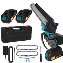 Scie à chaîne électrique sans balais, 8 pouces, Acier à haute teneur en carbone, Bleu, pour élagage et jardin