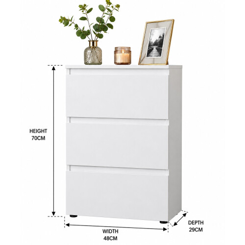 Spot On Dealz 3 Drawer High Gloss Chest Nightstand Bedside Cabinet Storage Unit White 2