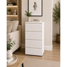 4 Drawer High Gloss Chest Cabinet Slimline Bedroom Storage Unit -White