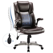 (Brown) SMARTUE High Back Executive Office Chair, Leather Desk Chair with Flip-Up Arms and Tilt Lock