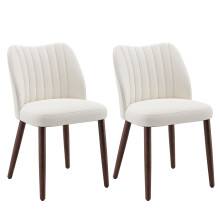 (Beige) Smartue Set of 2 Fabric Dining Chairs - Padded Seat with Thick Cushion - Modern Kitchen Chairs with Curved Backrest