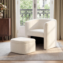 (Cream) Smartue Velvet Barrel Chair with Storage Ottoman, Modern Accent Chair for Living Room & Bedroom