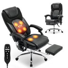 SMARTUE Heated Massage Executive Office Chair, Reclining Ergonomic Chair with Footrest, Lumbar Heating, Vibration Massage, Big & Tall Design
