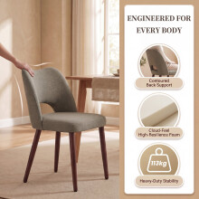 (Coffee) Smartue Set of 2 Fabric Dining Chairs, Curved Back, Padded Seat, Solid Wood Legs, Modern Style