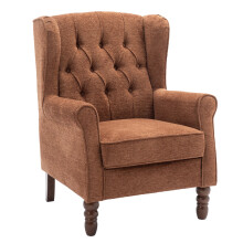 (Coral) SMARTUE Mid-Century Modern Accent Chair, Button Tufted Upholstered Armchair with Thick Padded Seat and Solid Wood Legs